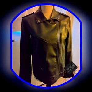 7 for All Mankind Black Vegan Faux Leather Moto Jacket NWOTS